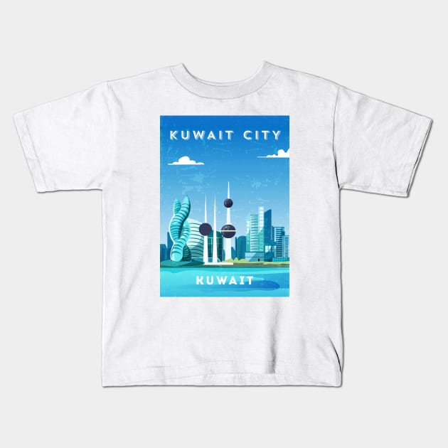 Kuwait City, Kuwait - Retro travel minimalist poster Kids T-Shirt by GreekTavern